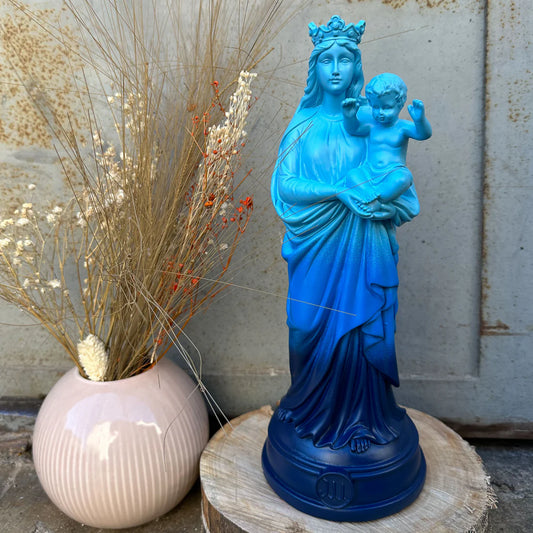 Statuette J'ai vu la vierge tie and dye Bleu