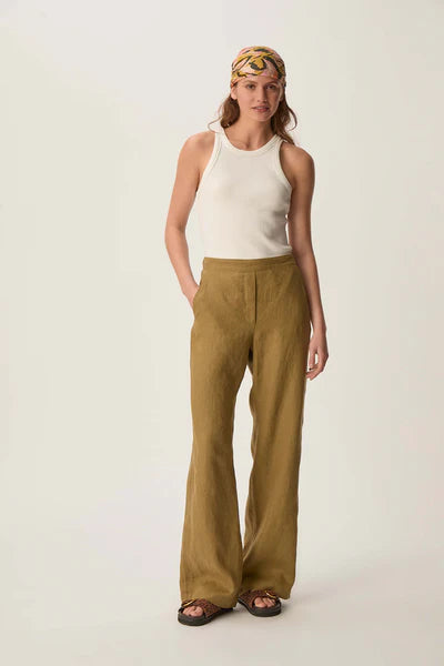 Pantalon lin vert olive Roberti - DespetitsHauts