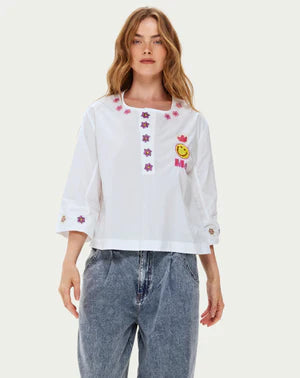 Blouse Lily Embroidered White Shirt -ME369