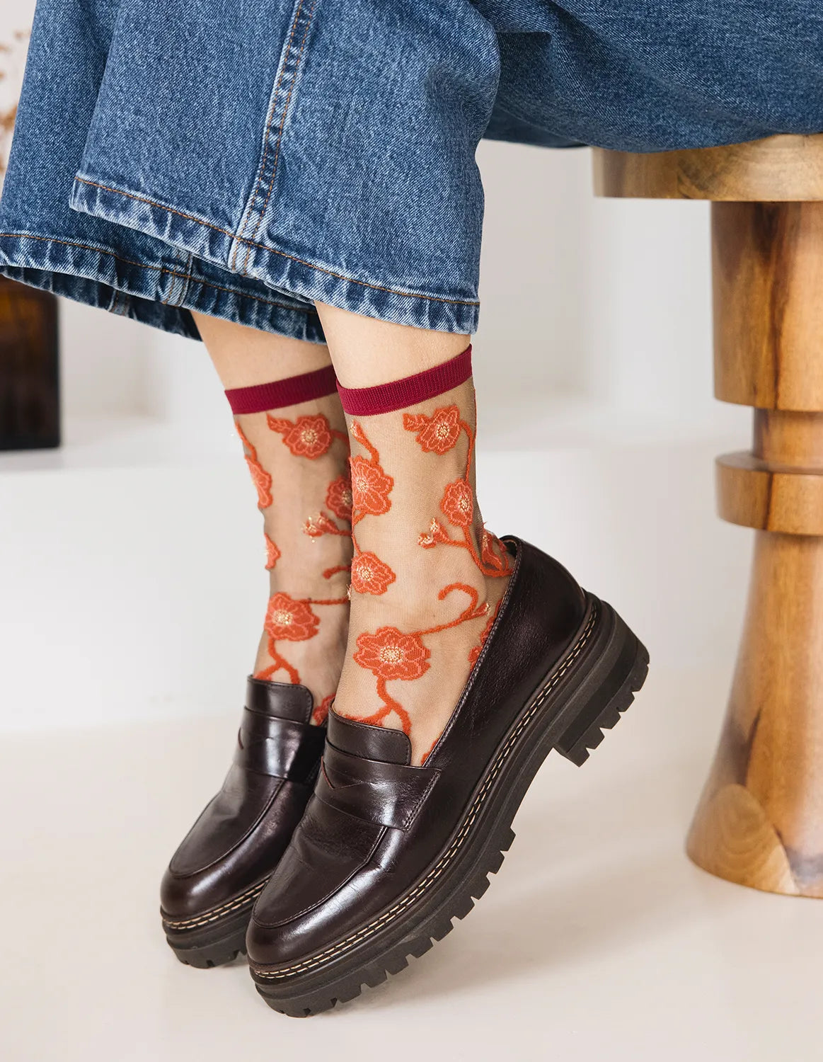Chaussettes - Blomst corail corail - SAINT EUSTACHE